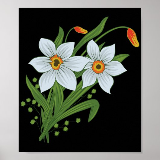 Poster Tulipes et jonquilles Fleurs Fond noir (Devant)