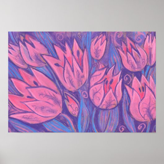 Poster Tulipes funky Fleurs de printemps peinture florale (Devant)