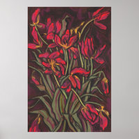 Tulipes mourantes Fleurs rouges État de la peintur