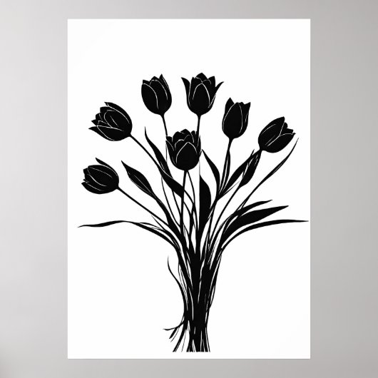 Poster Tulipes noir et blanc (Devant)