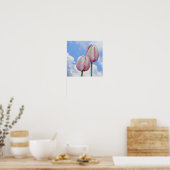 Poster Tulipes Roses Ciel Bleu Et Nuages Blancs (Cuisine)