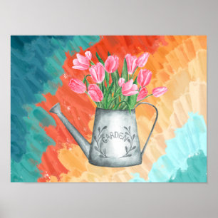 Poster Tulipes roses dans l'aquarelle Watercan