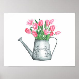 Poster Tulipes roses dans l'aquarelle Watercan