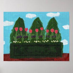 Poster Tulipes roses dans un contenant vert