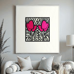 Poster Tulipes roses Gras Pop Art<br><div class="desc">Faites une déclaration avec cette impression pop art audacieuse et vibrante avec deux tulipes roses frappantes dressées contre un arrière - plan graphique noir et blanc. Le design minimaliste et les couleurs vives créent une pièce moderne et attrayante.</div>