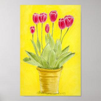 Poster Tulipes rouges dans un pot 