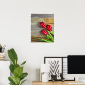 Poster tulipes rouges en bois rustique (Bureau à domicile)