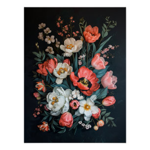 Poster Tulipes vintages Peinture colorée Découpage