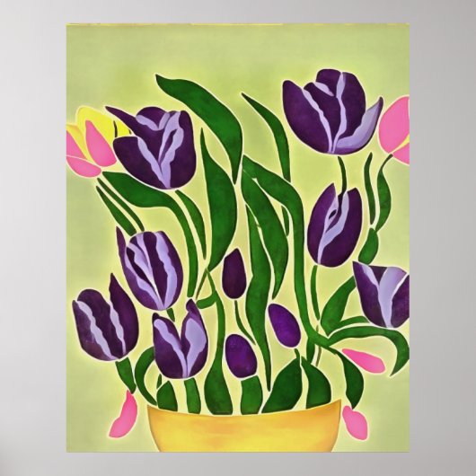 Poster Tulipes violettes rétro Art Abstrait (Devant)