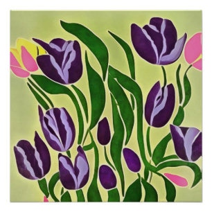 Poster Tulipes violettes rétro Art Abstrait
