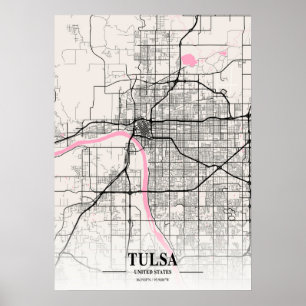 Poster Tulsa - États-Unis Carte de la ville napolitaine