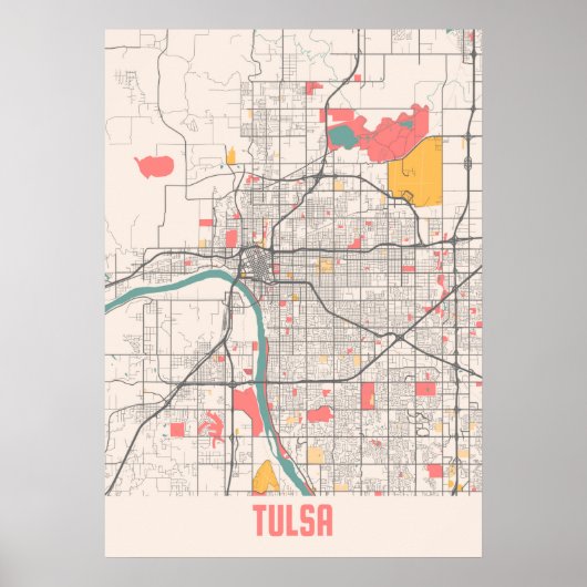Poster Tulsa - États-Unis Chalk City Map (Devant)