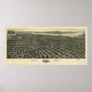Poster Tulsa Oklahoma 1918 Antique carte panoramique