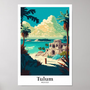 Poster Tulum Mexico Travel Art Illustration Vintage