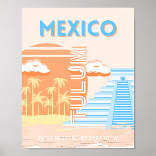 Poster Tulum, Mexique, Art Voyage, Plage d'été