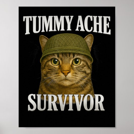 Poster Tummy Ache Survivante Chat Mème Drôle Kitten Cadea (Devant)