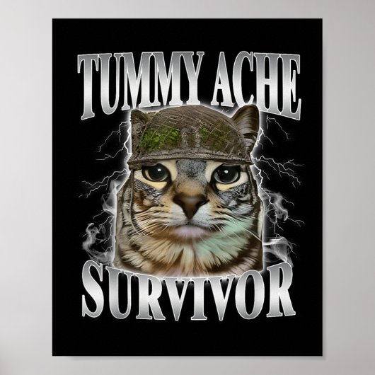 Poster Tummy Ache Survivor Funny Cat Meme (Devant)