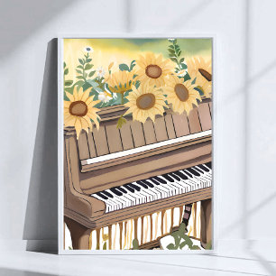 Poster Tune in Bloom   Tournesol Floral Aquarelle Piano