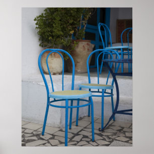 Poster Tunisie, Sidi Bou Said, chaises de café