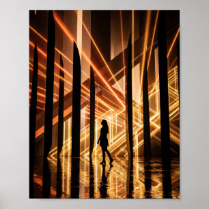 Poster Tunnel de lumière néon futuriste Silhouette Numéri