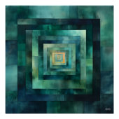 Poster Tunnel géométrique Art Abstrait - Turquoise et ver (Devant)