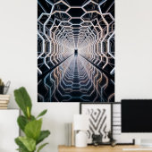 Poster Tunnel néon hexagonal futuriste (Bureau à domicile)