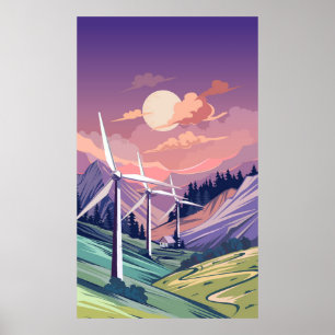 Poster Turbines éoliennes en montagne