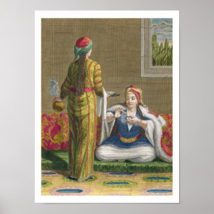 Poster Turc Girl, avec café sur le canapé, 18e cent