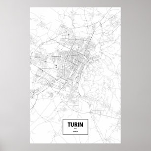 Poster Turin, Italie (noir sur blanc)