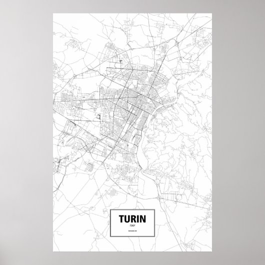 Poster Turin, Italie (noir sur blanc) (Devant)