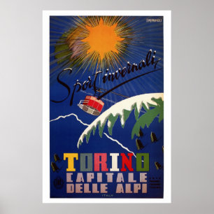 Poster Turin rétro vintage sports d'hiver