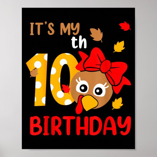 Poster Turkey 10th Birthday Autumn Thanksgiving Party Boy (Devant)