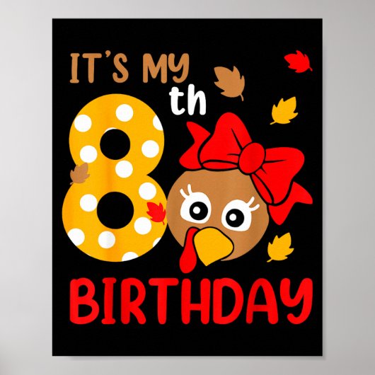 Poster Turkey 8th Birthday Autumn Thanksgiving Party Boy (Devant)