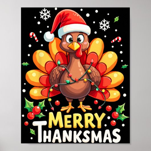 Poster Turkey Santa Happy Merry Thanksmas Thanksgiving Ch (Devant)