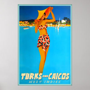Poster Turks et Caïcos Antilles Caraïbes Tropical