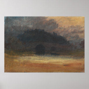 Poster Turner - Paysage du soir avec château et pont