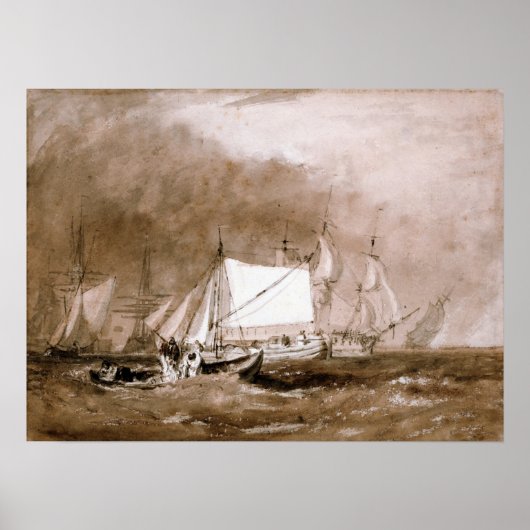 Poster Turner - Scène maritime avec des pêcheurs (Devant)