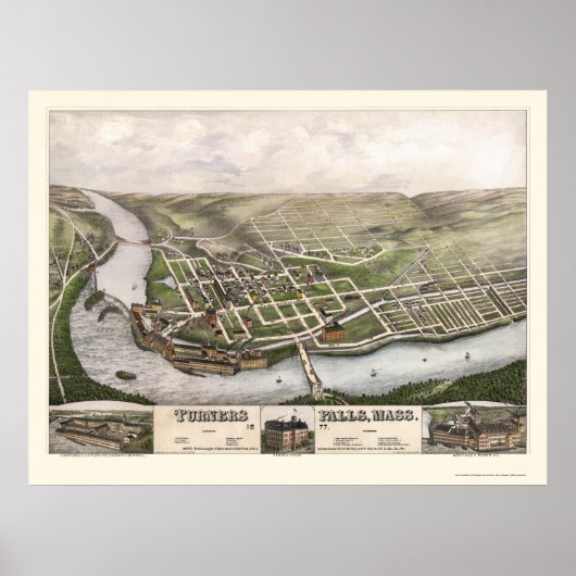 Poster Turners Falls, MA Carte panoramique - 1877 (Devant)