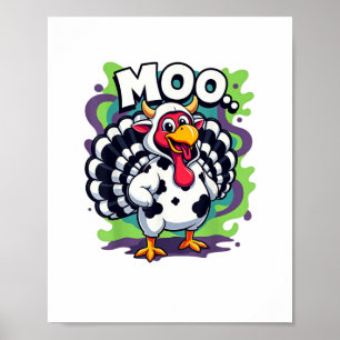 Poster Turquie Moo Vache Drôle Thanksgiving - Mignonne Tu