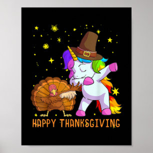 Poster Turquie Unicorne Danser Drôle Amusant Thanksgiving