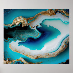 Poster Turquoise Aqua Blue Gold Gemstone Acrylique Pour A