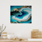 Poster Turquoise Aqua Blue Gold Gemstone Acrylique Pour A (Cuisine)