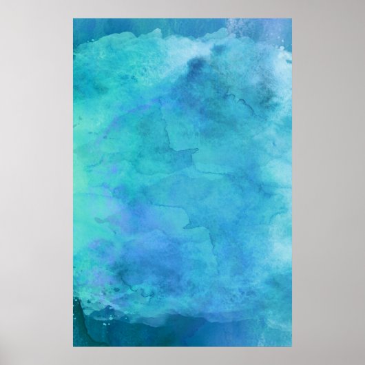Poster Turquoise Aqua Blue Turquoise Aquarelle Motif de t (Devant)