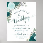 Poster Turquoise & Aqua Boho Chic Rose Mariage Bienvenue (Devant)