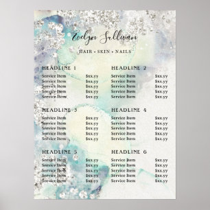 Poster Turquoise aquarelle argent parties scintillant lis