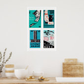 Poster Turquoise & Black Matchbox Labels Grid Print (Cuisine)