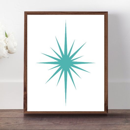 Poster Turquoise bleu atomic starburst milieu du siècle m