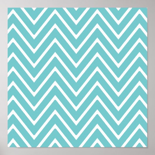 Poster Turquoise bleu et blanc Chevron Motif 2 (Devant)
