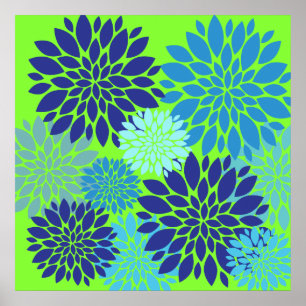 Poster Turquoise bleu et vert citron Art Floral Impressio
