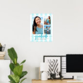 Poster Turquoise Bleu Grad 3 Photo Paillettes Script Rayu (Bureau à domicile)